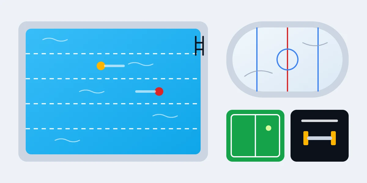 Illustration : piscine, patinoire, tennis et fitness