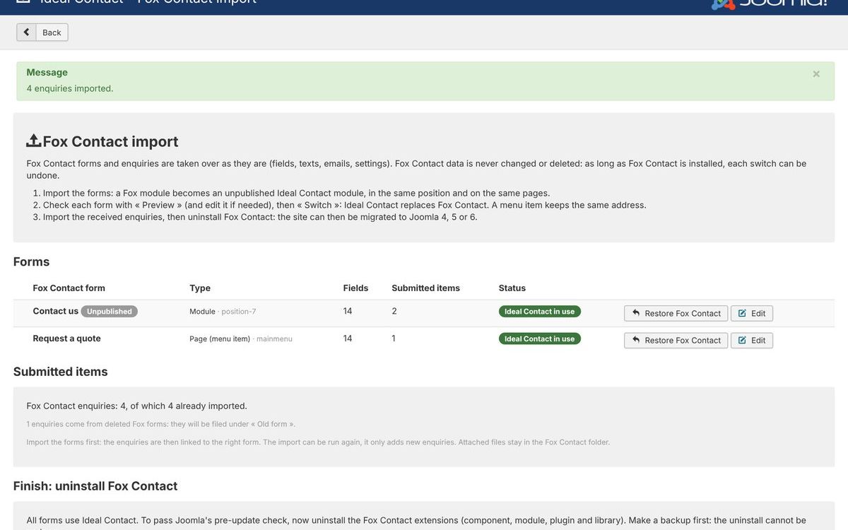 Step 4 – Switch and import of the enquiries