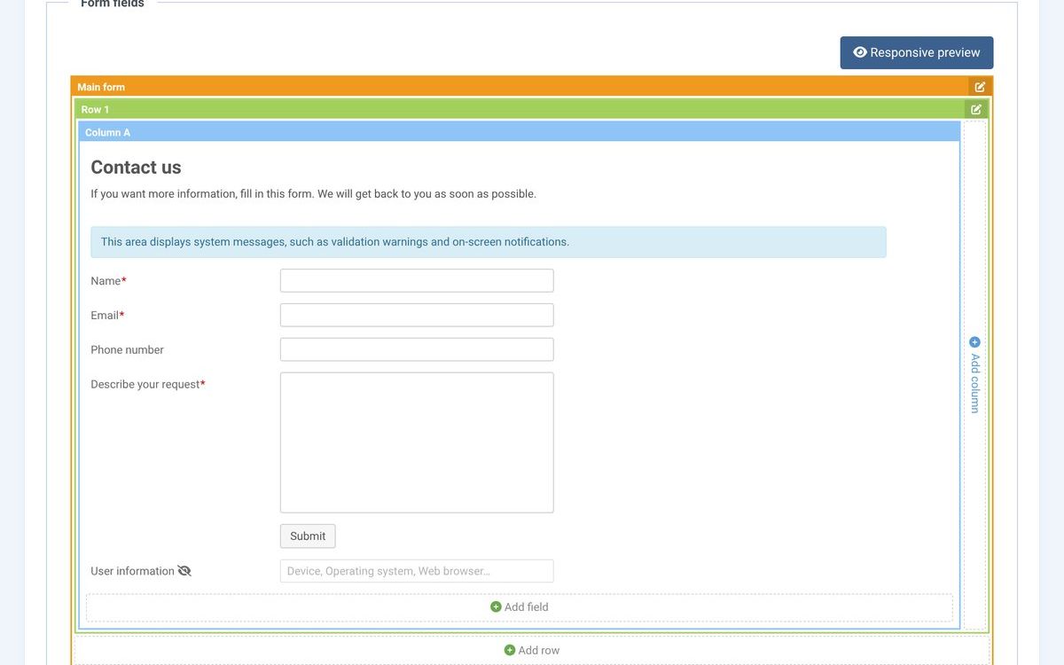 Visual designer: rows, columns and fields, like Fox Contact